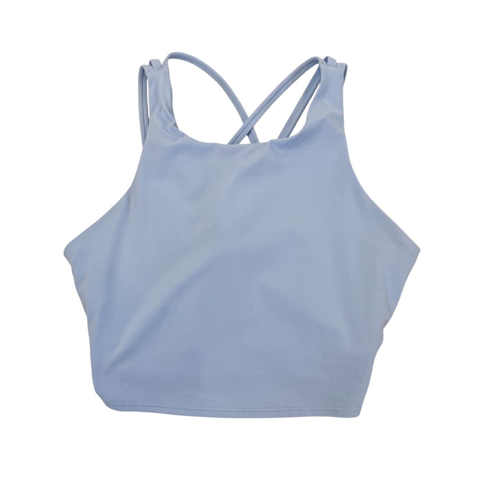 Athleta Warrior Longline Bra Blue Strappy High Neck Yoga Crop Top Size Large